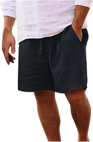 Mens Cotton Linen Shorts Casual Summer Beach Drawstring Linen Cotton Short Elastic Waist Shorts Summer Beach Shorts
