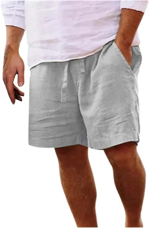 Mens Cotton Linen Shorts Casual Summer Beach Drawstring Linen Cotton Short Elastic Waist Shorts Summer Beach Shorts
