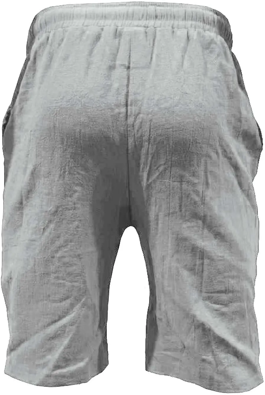Mens Cotton Linen Shorts Casual Summer Beach Drawstring Linen Cotton Short Elastic Waist Shorts Summer Beach Shorts