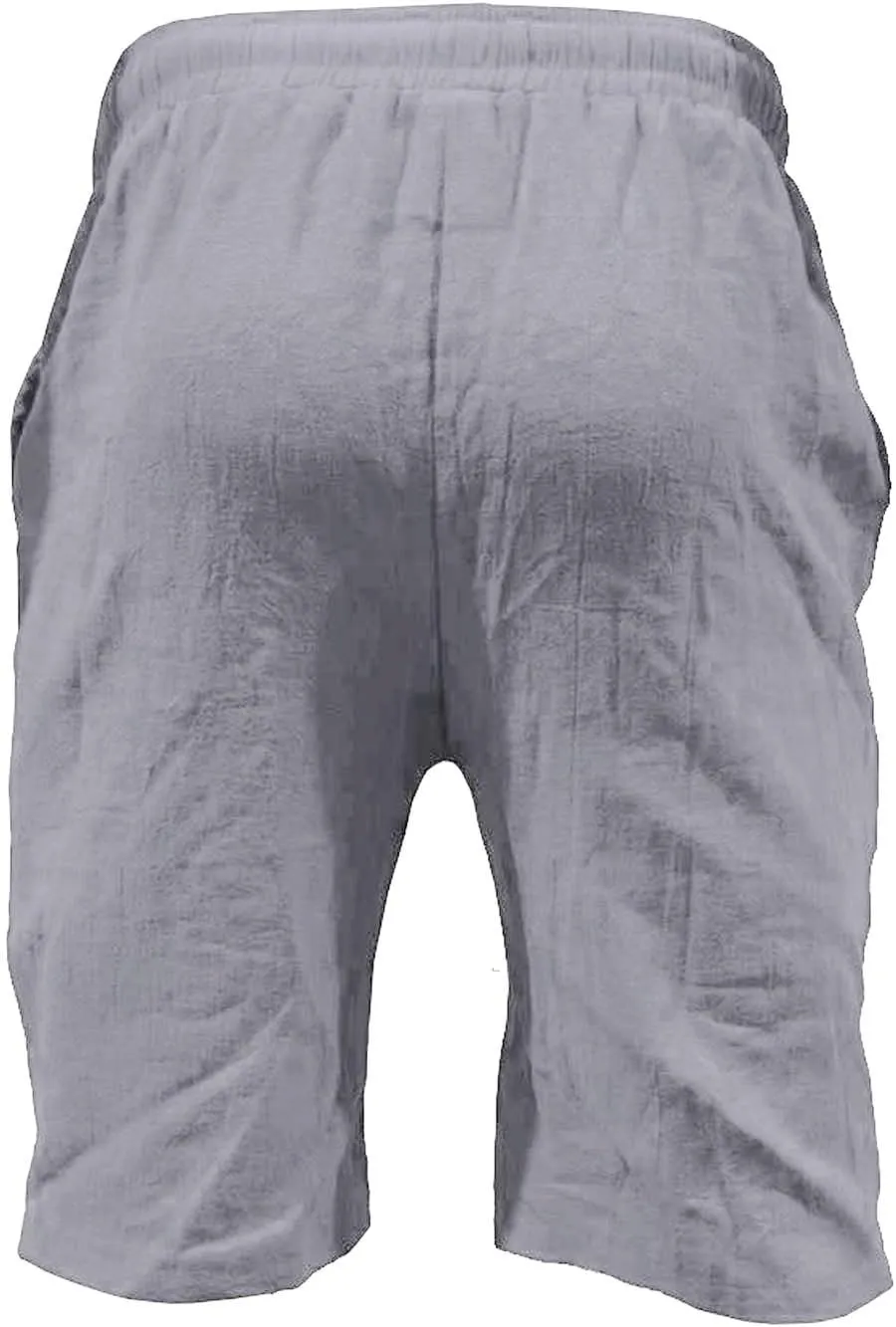 Mens Cotton Linen Shorts Casual Summer Beach Drawstring Linen Cotton Short Elastic Waist Shorts Summer Beach Shorts