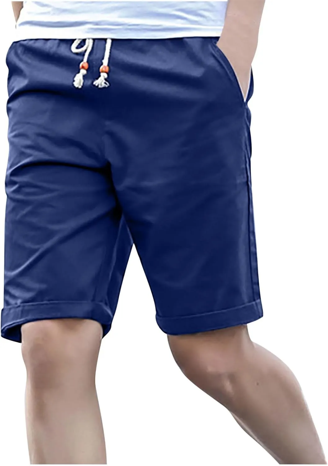 Mens Cotton Linen Shorts Lightweight Casual Shorts Summer Relaxed Fit Daily Wear Shorts Breathable Lounge Bottoms