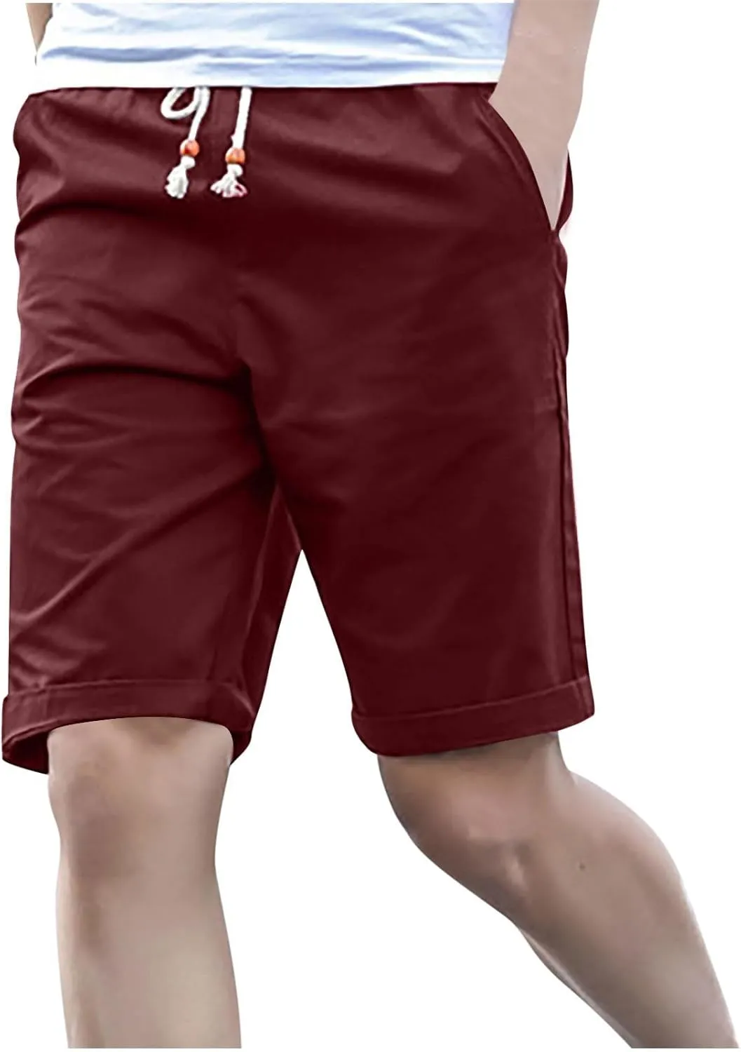 Mens Cotton Linen Shorts Lightweight Casual Shorts Summer Relaxed Fit Daily Wear Shorts Breathable Lounge Bottoms