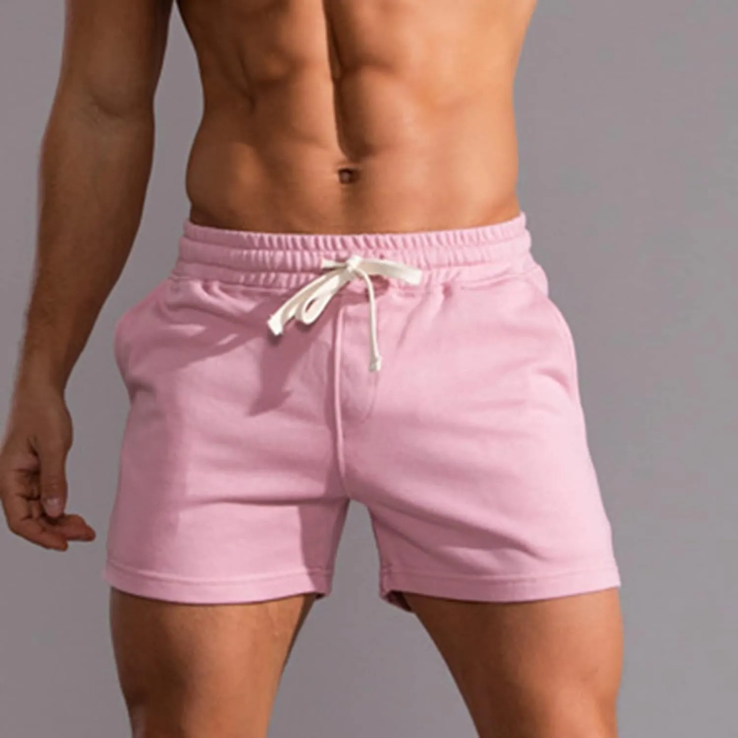 Mens Cotton Shorts Workout Gym Jogger Sweat Shorts Training Casual Shorts Drawstring Lounge Shorts with Pockets