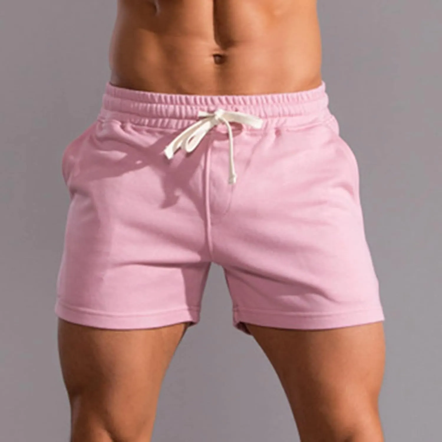Mens Cotton Shorts Workout Gym Jogger Sweat Shorts Training Casual Shorts Drawstring Lounge Shorts with Pockets