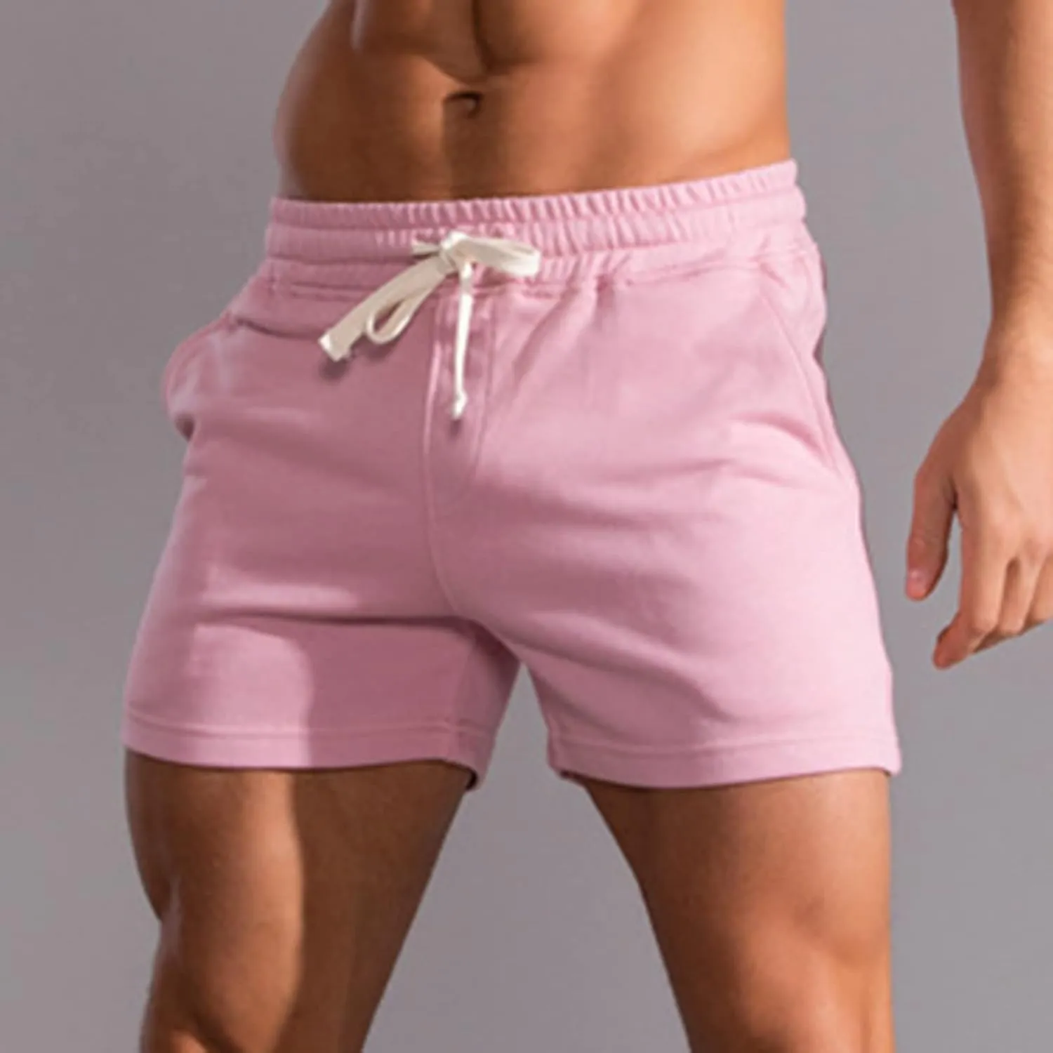 Mens Cotton Shorts Workout Gym Jogger Sweat Shorts Training Casual Shorts Drawstring Lounge Shorts with Pockets