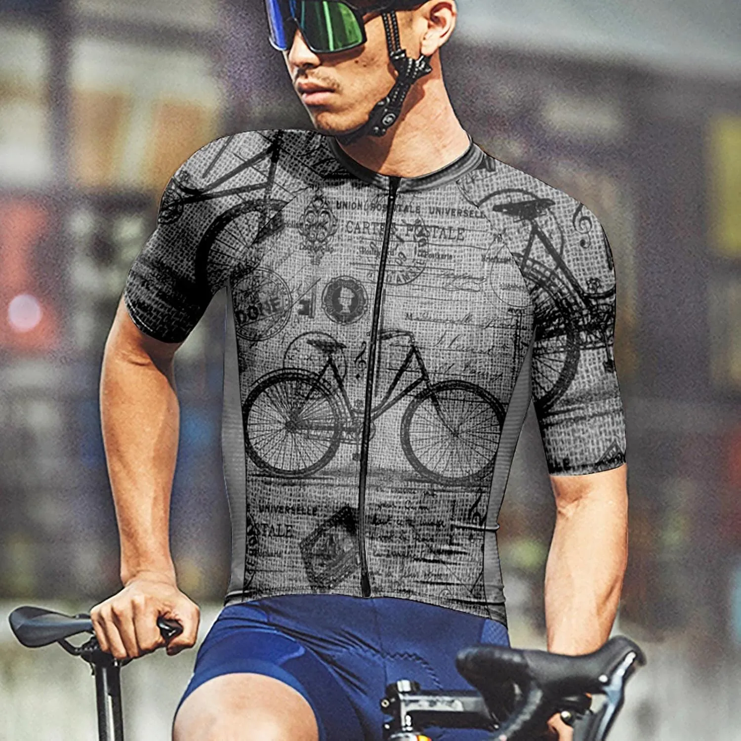Men's Cycling Jerseys Tops Biking Shirts Short Sleeve Bike Clothing Full Zipper Bicycle Jacket with Pockets