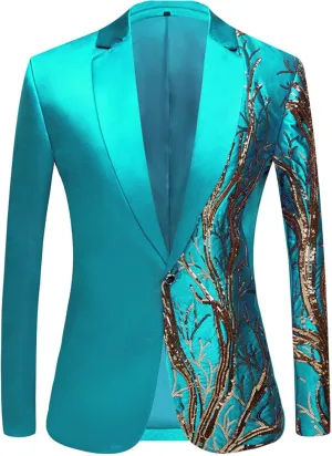 Men's Embroidered Sequin Suit Set 1 Button Slim Fit Prom Sport Coats and Pants Wedding Banquet Blazers Tuxedo