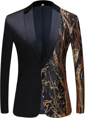 Men's Embroidered Sequin Suit Set 1 Button Slim Fit Prom Sport Coats and Pants Wedding Banquet Blazers Tuxedo