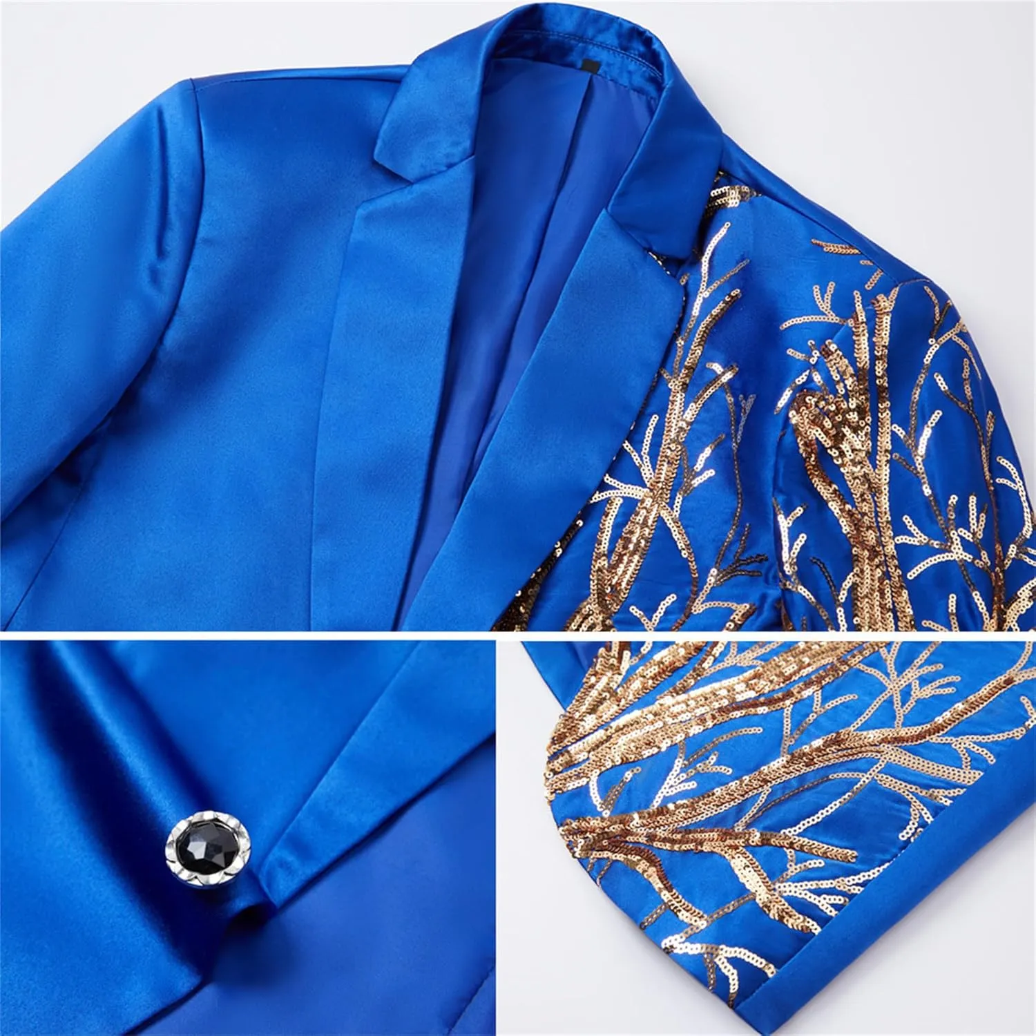 Men's Embroidered Sequin Suit Set 1 Button Slim Fit Prom Sport Coats and Pants Wedding Banquet Blazers Tuxedo