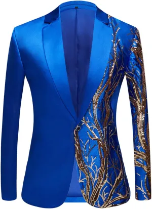 Men's Embroidered Sequin Suit Set 1 Button Slim Fit Prom Sport Coats and Pants Wedding Banquet Blazers Tuxedo