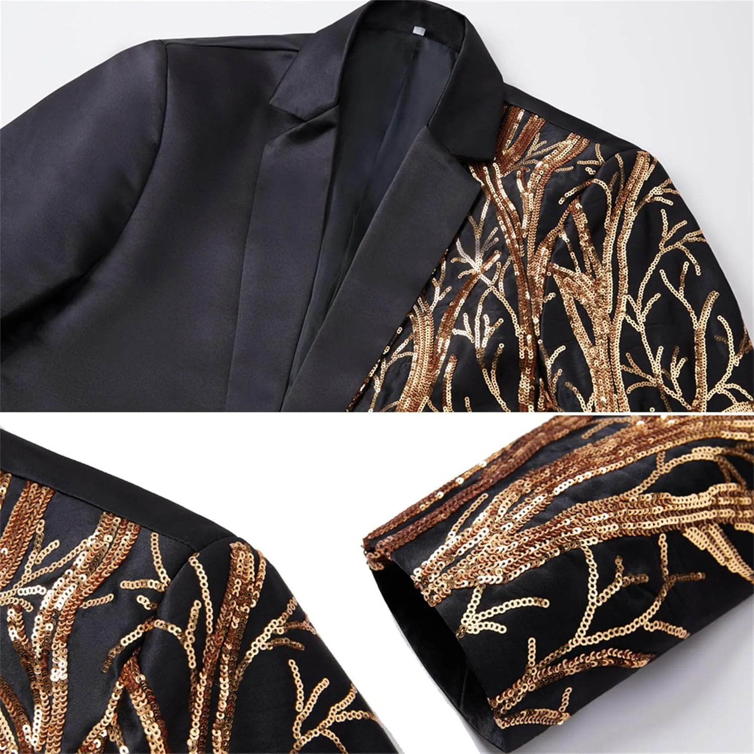 Men's Embroidered Sequin Suit Set 1 Button Slim Fit Prom Sport Coats and Pants Wedding Banquet Blazers Tuxedo