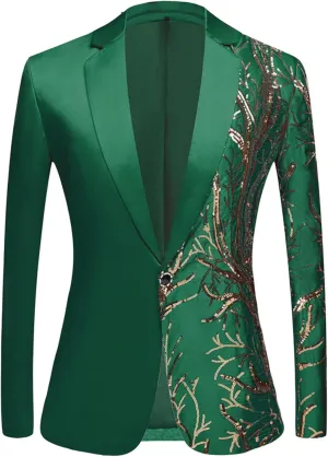 Men's Embroidered Sequin Suit Set 1 Button Slim Fit Prom Sport Coats and Pants Wedding Banquet Blazers Tuxedo