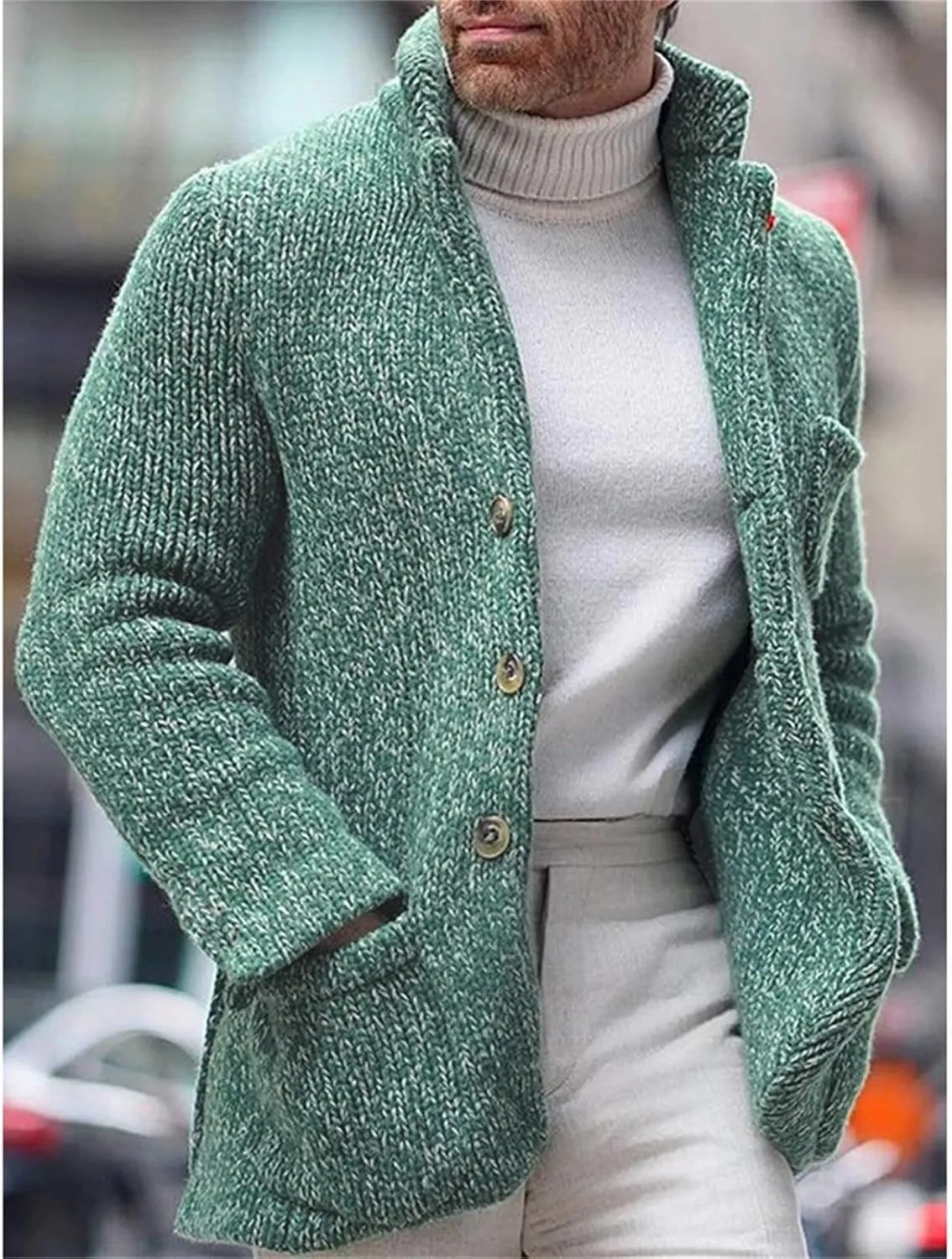 Mens Fashion Knitted Blazers Sweaters Plus Size Thicken Thermal Winter Cardigan Casual Long Sleeve Button Down Jacket