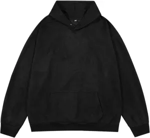 Men's Fleece Pullover Hoodie Boy Sweatshirts Hooded Coat Solid Color Suede Hoodie with Kangaroo Pockets Plus Size