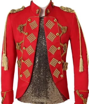 Mens Gold Tassels White Suit Jacket Stand Collar Slim Fit Steampunk Blazers Gothic Vintage Uniform Costumes