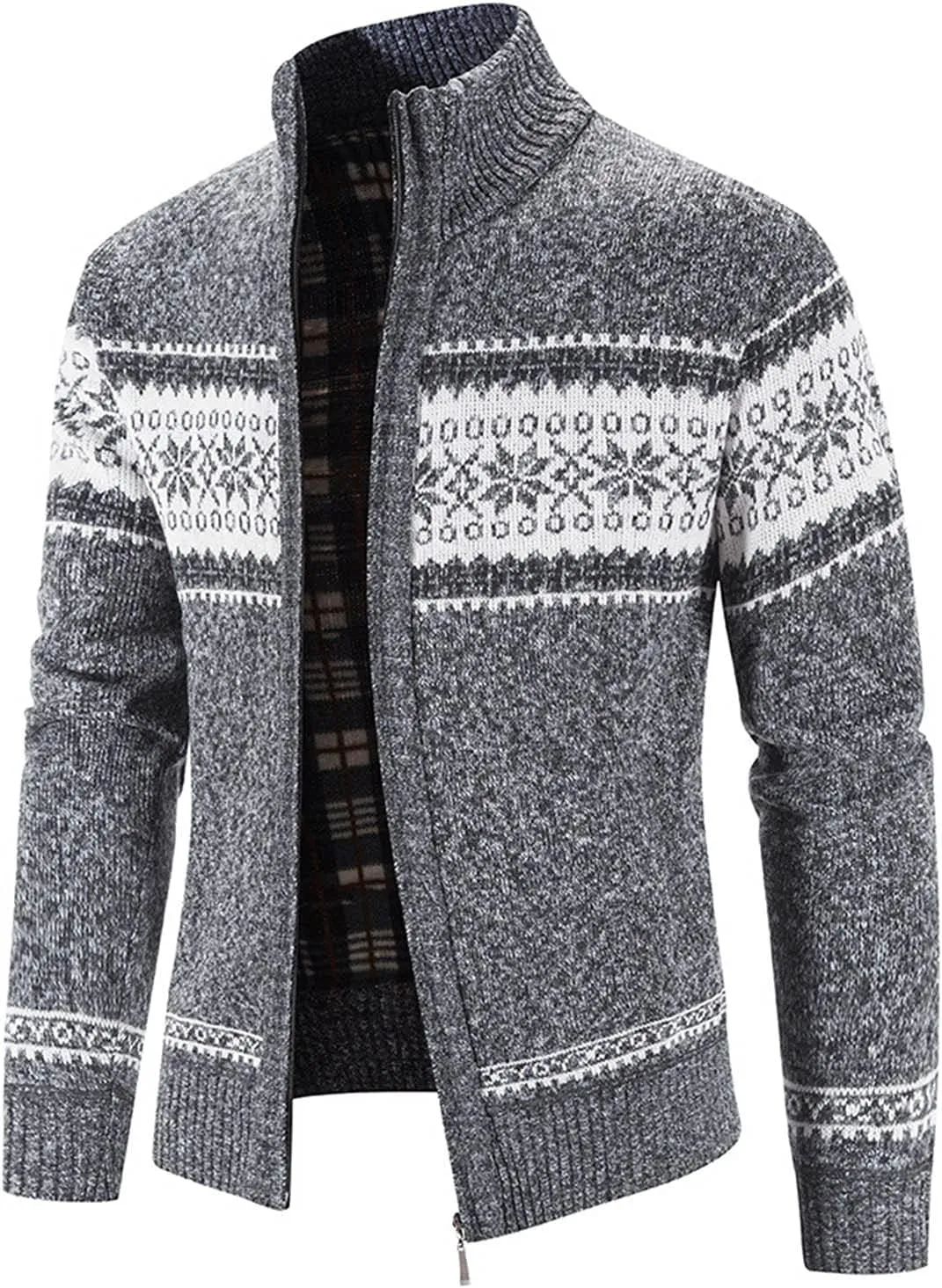 Mens Heavy Warm Sherpa Fleece Lined Stripe Hoodie Jackets Zip Up Thick Cable Knitted Cardigan Sweater Coats