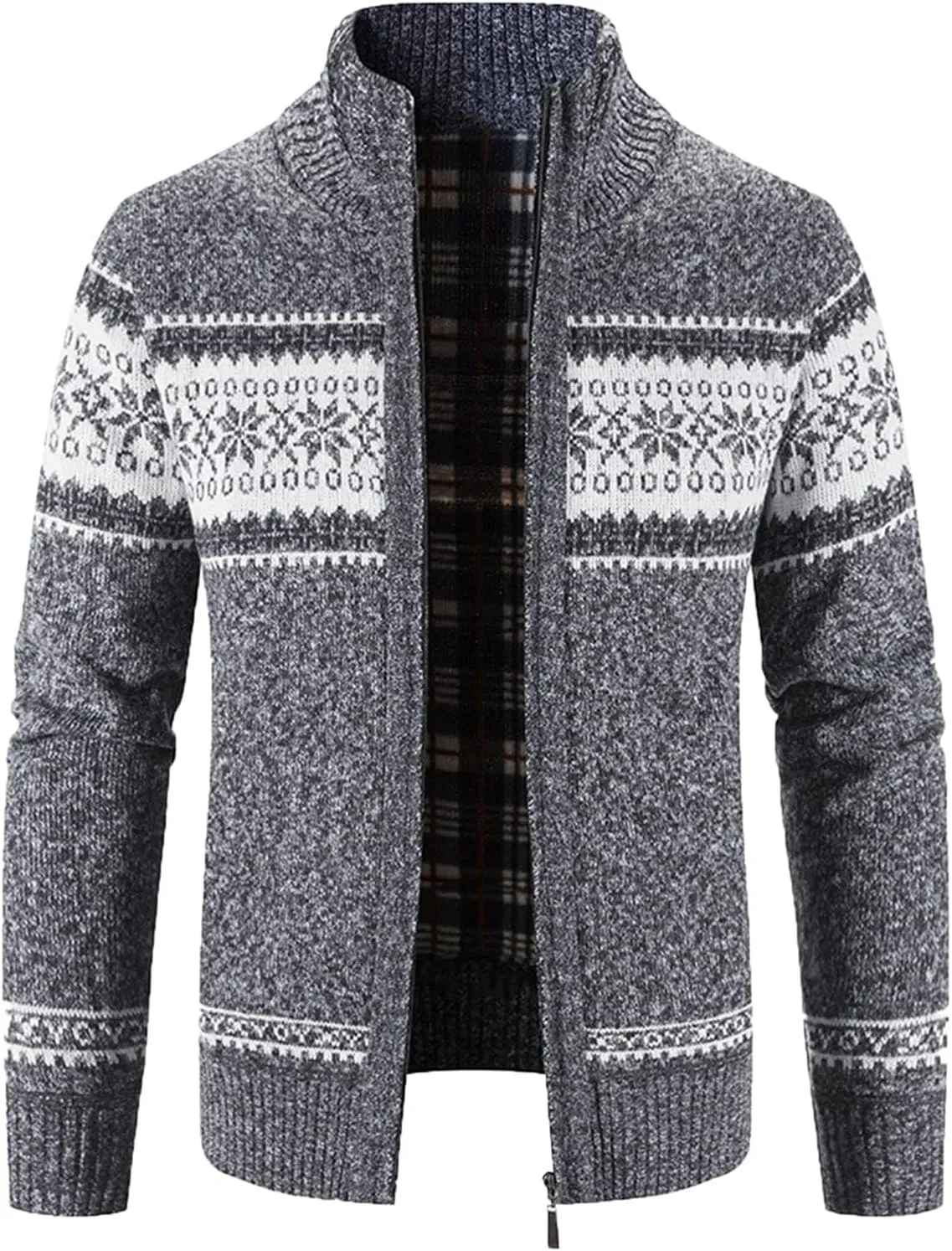Mens Heavy Warm Sherpa Fleece Lined Stripe Hoodie Jackets Zip Up Thick Cable Knitted Cardigan Sweater Coats