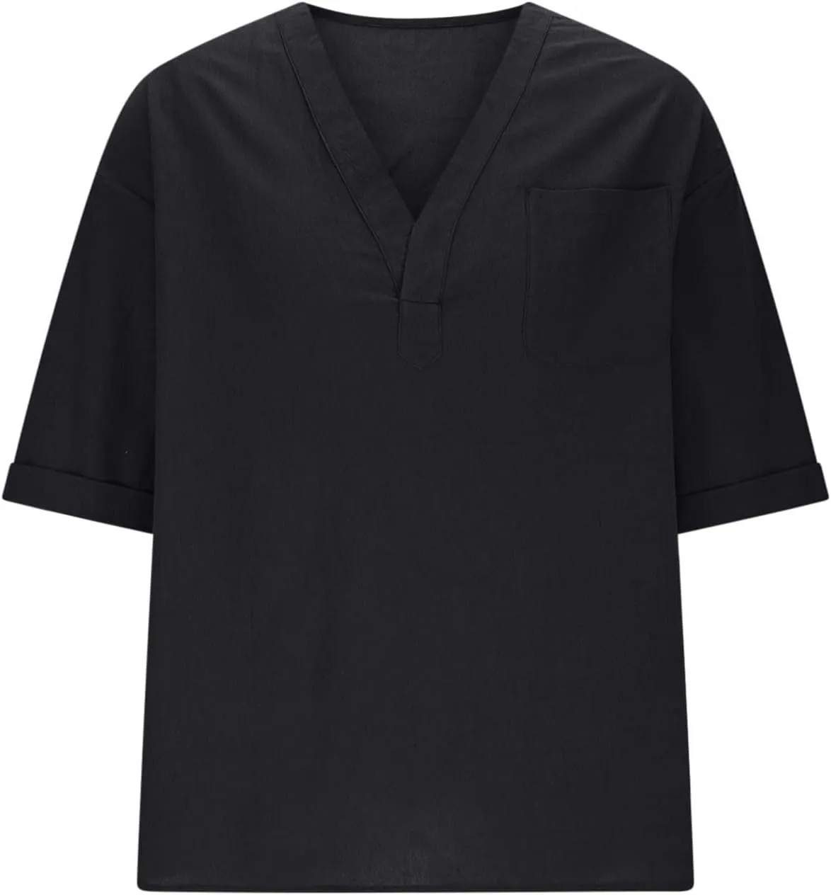 Mens Linen Shirt, Summer Lightweight Short Sleeve V-Neck Beach Yoga Top Casual Baggy Hippie Henley T Shirts Blouse