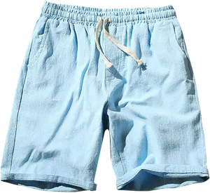 Men's Linen Shorts 2024 Summer Beach Shorts Mens Casual Vacation Shorts Loose Cotton Linen Breathable Lounge Shorts