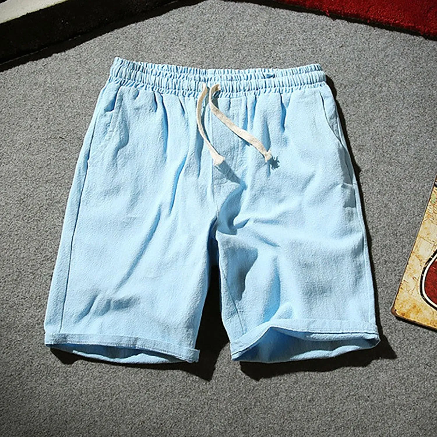 Men's Linen Shorts 2024 Summer Beach Shorts Mens Casual Vacation Shorts Loose Cotton Linen Breathable Lounge Shorts