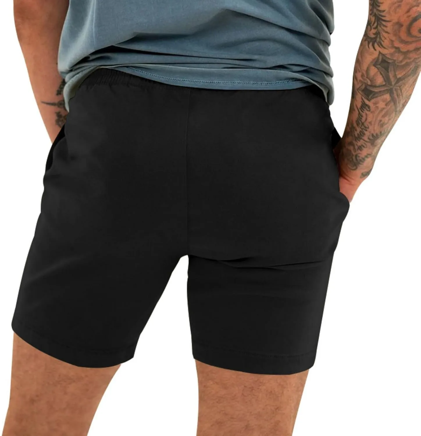 Mens Linen Shorts Casual Cotton Short Pants Summer Classic Beach Shorts Elastic Waist Drawstring Shorts with Pockets