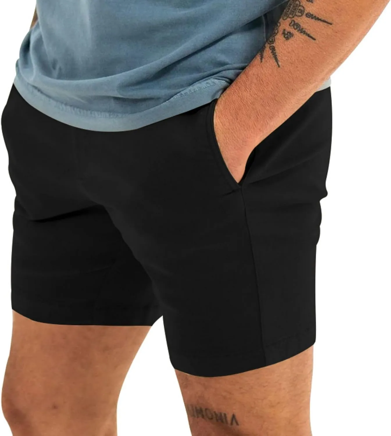 Mens Linen Shorts Casual Cotton Short Pants Summer Classic Beach Shorts Elastic Waist Drawstring Shorts with Pockets