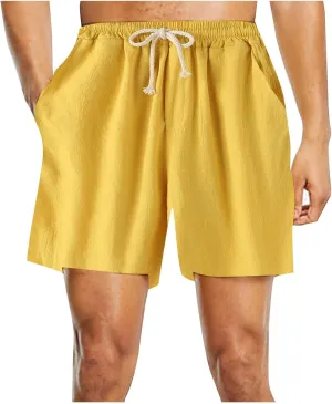 Men's Linen Shorts Casual Elastic Relaxed Fit Drawstring Lounge Shorts Summer Lightweight Beach Hawaii Shorts for Men