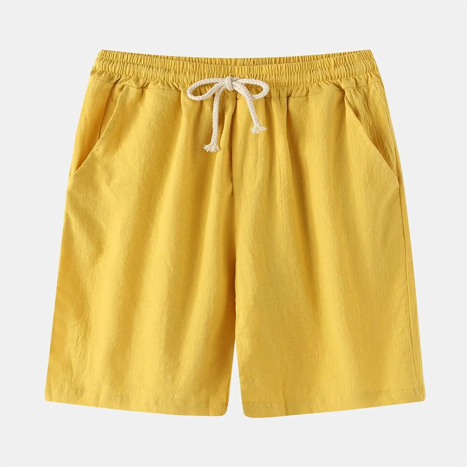 Men's Linen Shorts Casual Elastic Relaxed Fit Drawstring Lounge Shorts Summer Lightweight Beach Hawaii Shorts for Men