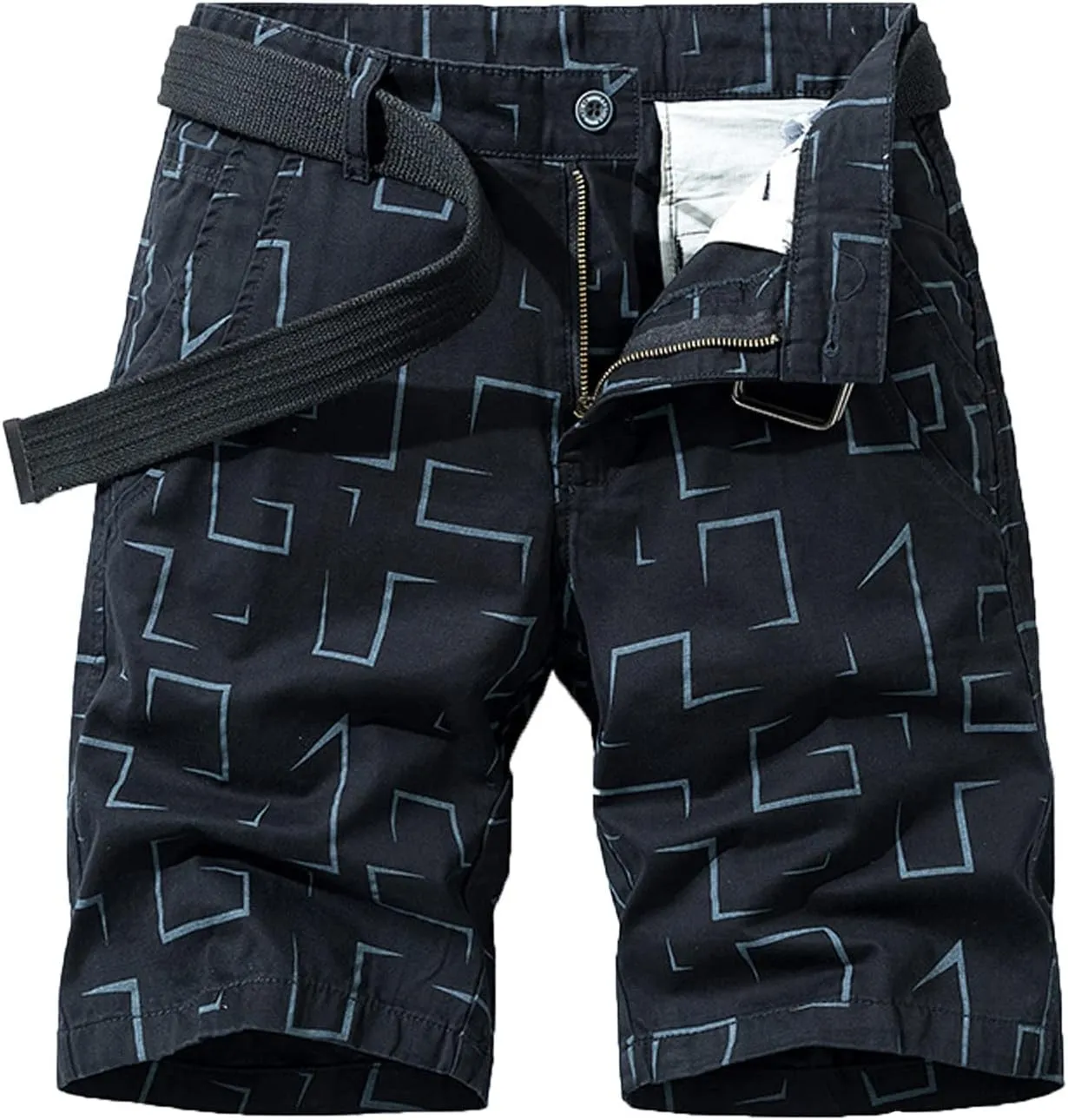 Mens Linen Shorts Stylish Plaid Buckle Zipper Cargo Shorts Pockets Outdoor Fashion Work Utility Tooling Shorts