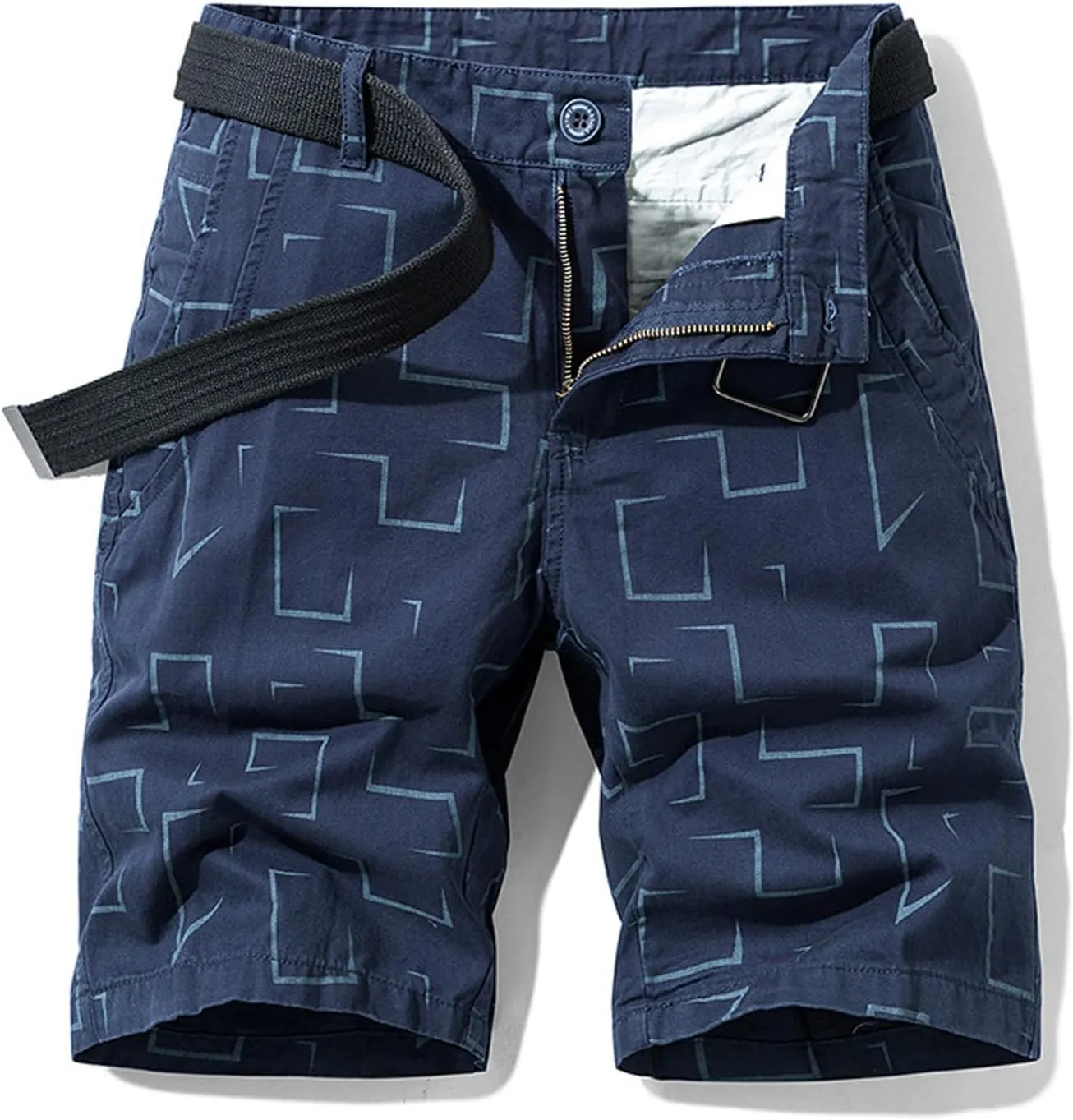 Mens Linen Shorts Stylish Plaid Buckle Zipper Cargo Shorts Pockets Outdoor Fashion Work Utility Tooling Shorts