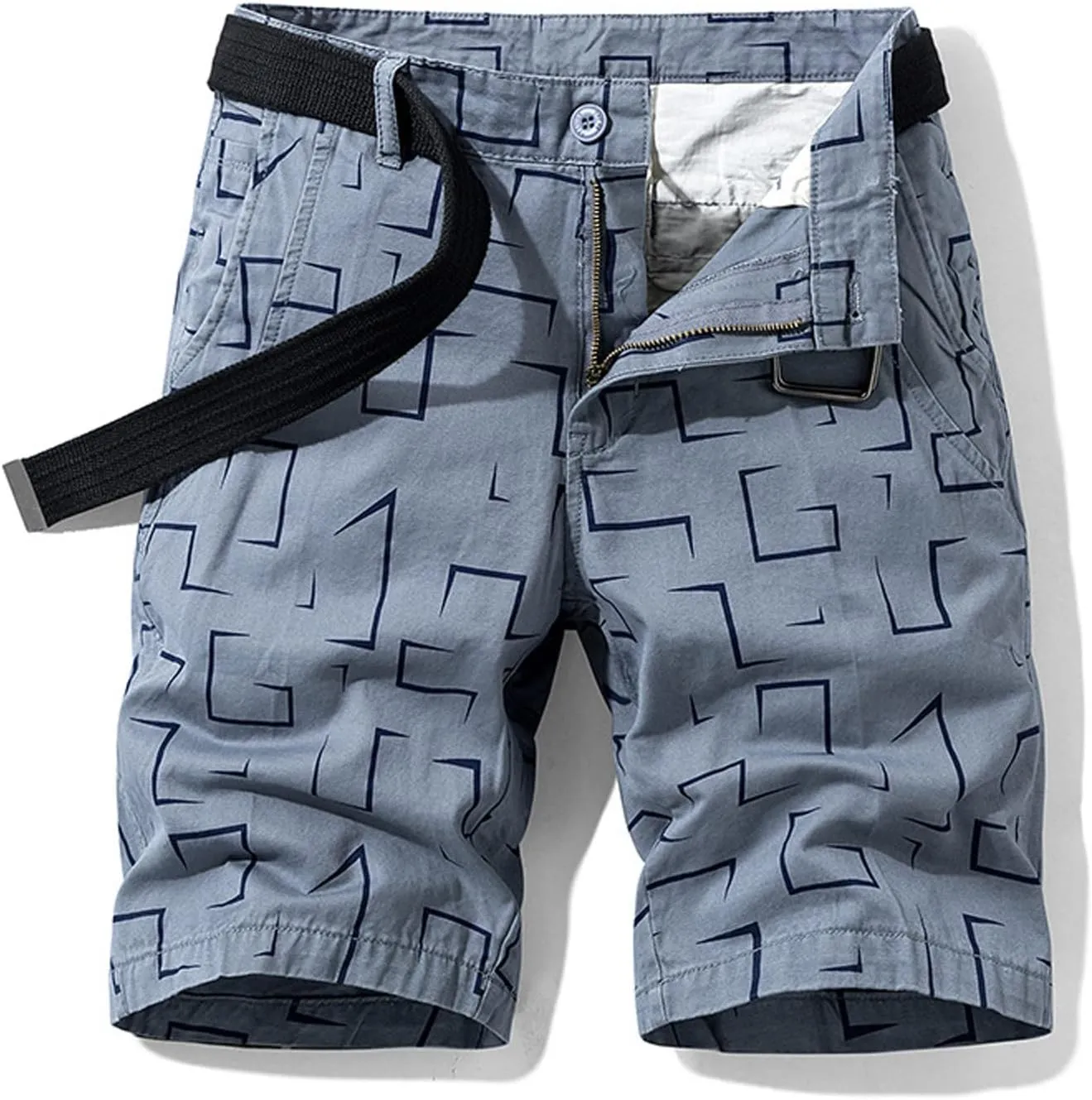 Mens Linen Shorts Stylish Plaid Buckle Zipper Cargo Shorts Pockets Outdoor Fashion Work Utility Tooling Shorts