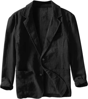 Mens Loose Fit Linen Cotton Casual Blazers Lightweight Button Down Sport Coats Lapel Collar Summer Suit Blazer Jacket