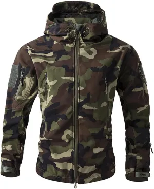 Men's Military Tactical Jackets Camo Hooded Softshell Jacket Outdoor Hunting Hiking Coat Winter Waterproof Windbreaker