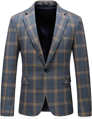 Mens Plaid Blazer Sports Coat Casual Slim Fit Checkered Blazer for Men Wedding