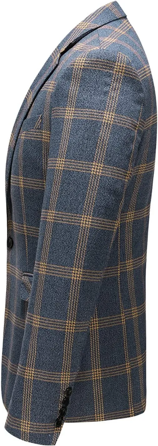 Mens Plaid Blazer Sports Coat Casual Slim Fit Checkered Blazer for Men Wedding