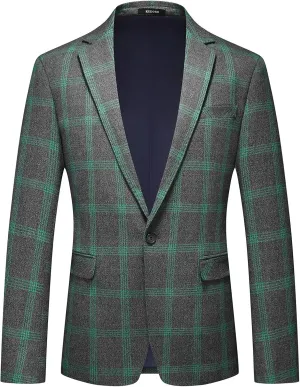Mens Plaid Blazer Sports Coat Casual Slim Fit Checkered Blazer for Men Wedding