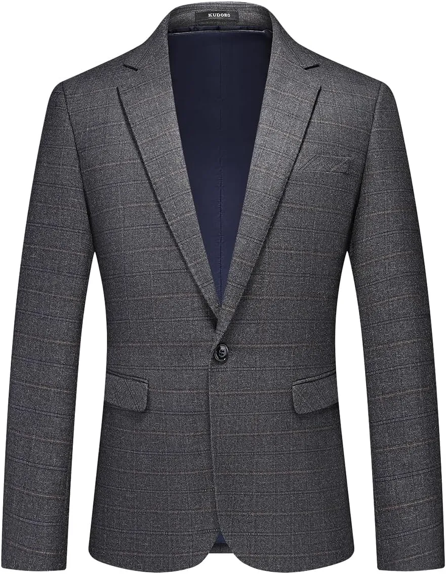 Mens Plaid Blazer Sports Coat Casual Slim Fit Checkered Blazer for Men Wedding