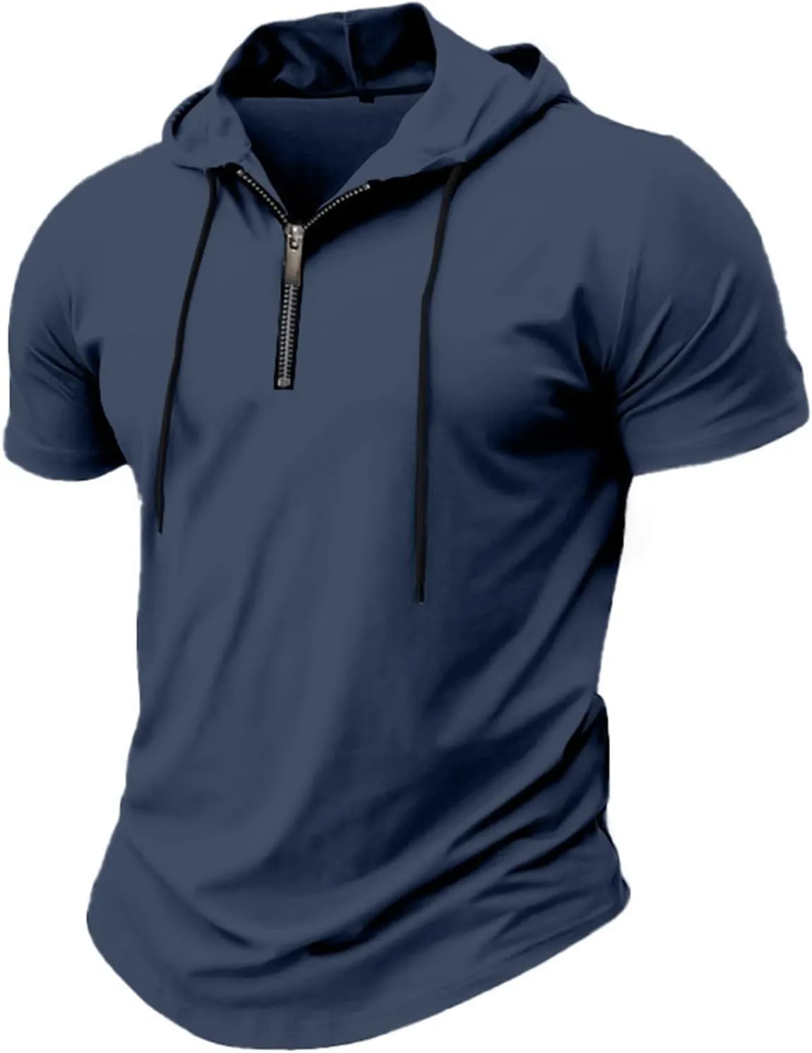 Mens Quarter Zip Hoodies Short Sleeve Shirts with Drawstring Casual Lightweight Muscle Workout Athletic Hooded Tshirt