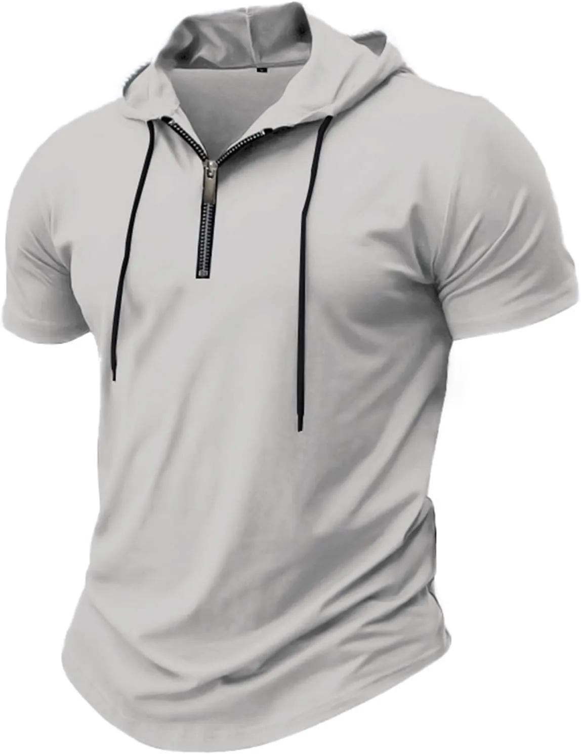 Mens Quarter Zip Hoodies Short Sleeve Shirts with Drawstring Casual Lightweight Muscle Workout Athletic Hooded Tshirt