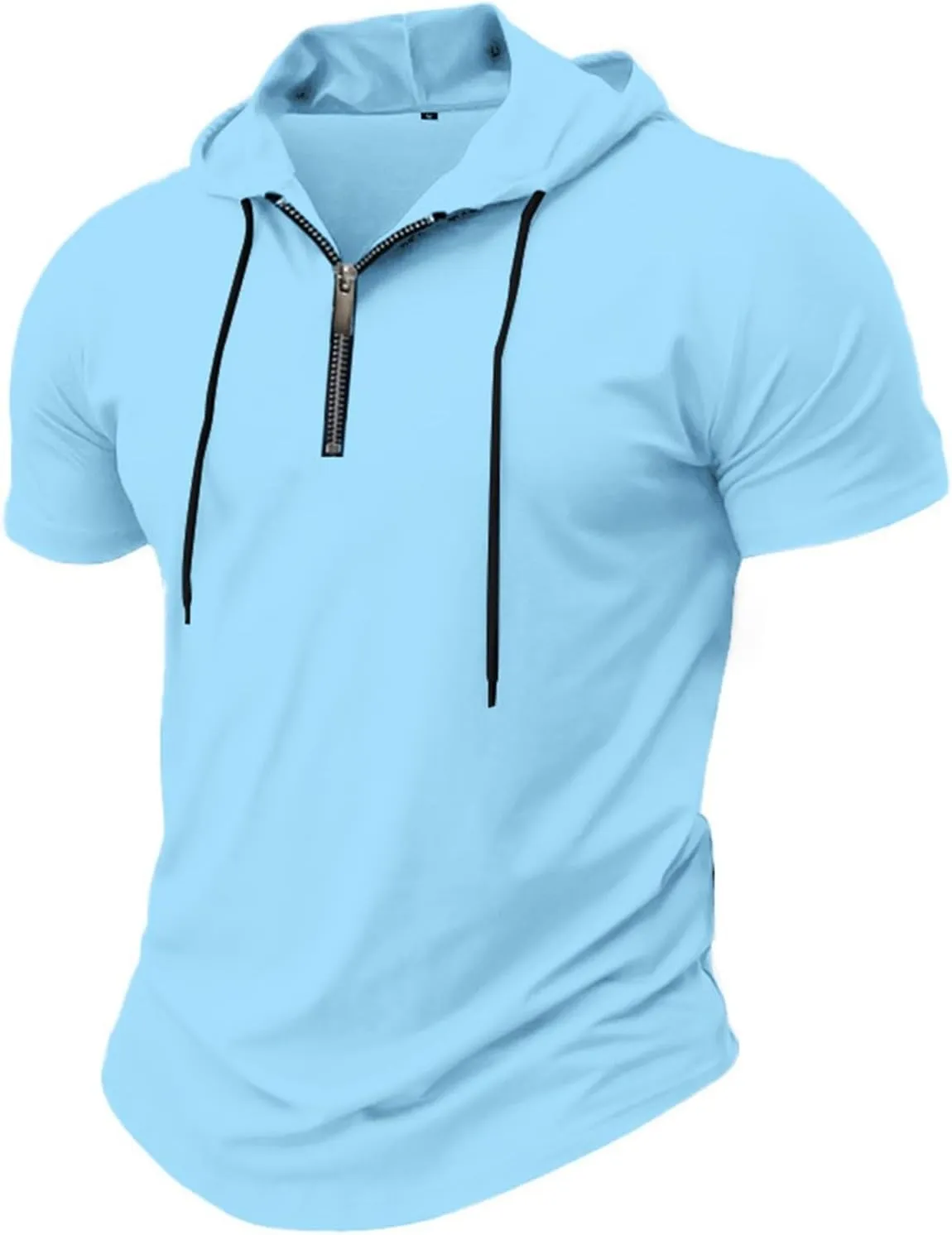 Mens Quarter Zip Hoodies Short Sleeve Shirts with Drawstring Casual Lightweight Muscle Workout Athletic Hooded Tshirt