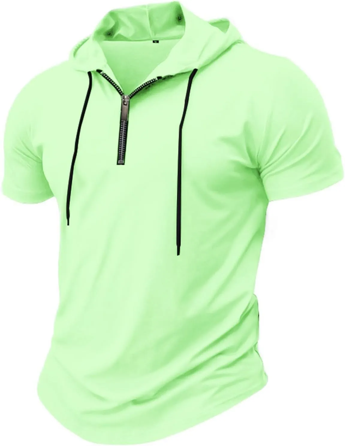 Mens Quarter Zip Hoodies Short Sleeve Shirts with Drawstring Casual Lightweight Muscle Workout Athletic Hooded Tshirt