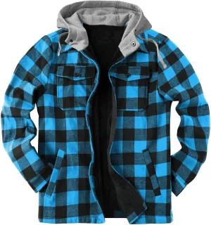 Mens Quilted Lined Shirt Jacket Big and Tall Zip Up Plaid Coat Fuzzy Polar Fleece Tops Thermal Lined Warm Coated Jackets