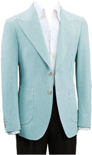 Mens Seersucker Single Breasted Blazer Jacket Slim Fit Peak Lapel Striped Sport Coats for Wedding Party