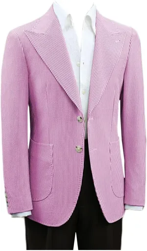 Mens Seersucker Single Breasted Blazer Jacket Slim Fit Peak Lapel Striped Sport Coats for Wedding Party