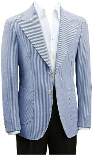Mens Seersucker Single Breasted Blazer Jacket Slim Fit Peak Lapel Striped Sport Coats for Wedding Party