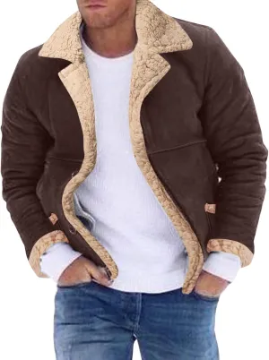 Men's Shearling Coat Winter Coat Thickened Faux Leather Bomber Jackets Sherpa Lined Sheepskin Jacket for Men Big and Tall