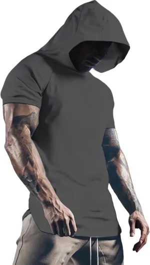 Mens Short Sleeve Hoodie Casual Lightweight Athletic Gym Workout Hooded Shirts Moisture Wicking Muscle Fit Sweatshirt