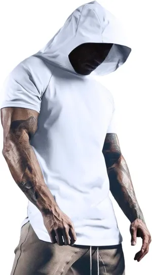 Mens Short Sleeve Hoodie Casual Lightweight Athletic Gym Workout Hooded Shirts Moisture Wicking Muscle Fit Sweatshirt