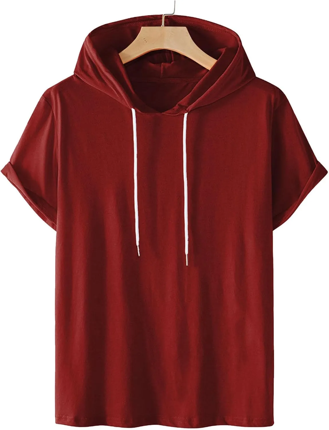 Mens Short Sleeve Hoodie Sweatshirts Drawstring Hooded Pullover Sports Tops