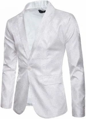 Mens Suit Jacket Slim Fit Blazer One Button Notch Collar Court Style Embroidered Banquet Evening Party Gentleman Shirts
